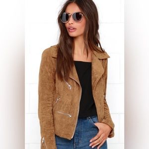 Lulus Suede with Love Tan Suede Moto Jacket